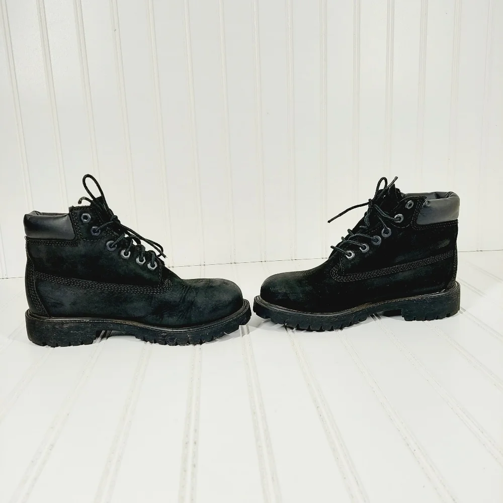 Timberland Leather 6-Inch Premium Waterproof Black Little Kids Boots 12707 B382